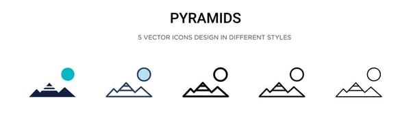 Пирамиды Значок Заполненной Тонкой Линии Контур Штрих Стиле Векторная Иллюстрация — стоковый вектор