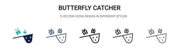 Піктограма Ловця Метеликів Заповнена Тонка Лінія Контур Стиль Штрихування Векторні — стоковий вектор