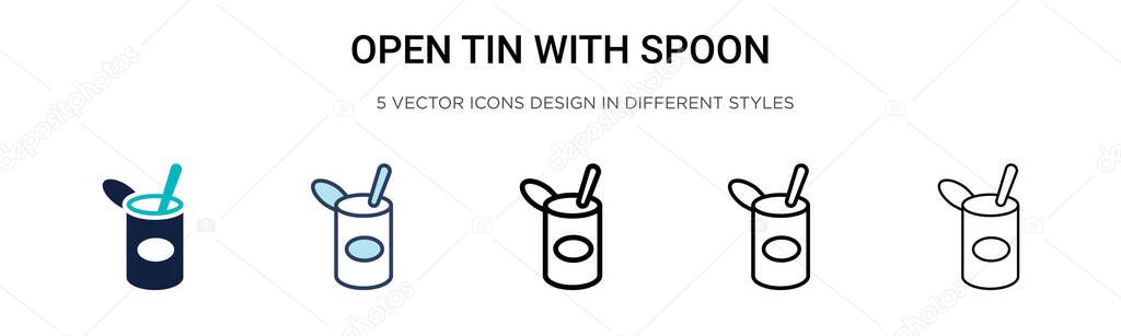 Open tin with spoon icon in filled, thin line, outline and stroke style. Vector illustration of two colored and black open tin with spoon vector icons designs can be used for mobile, ui, web — Stock Illustration Open Tin Spoon Icon Filled Thin Line Outline Stroke Style Stock Vector