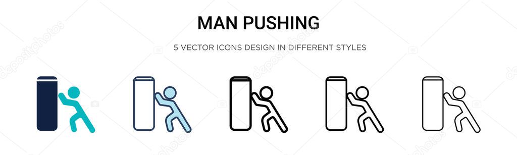 Man pushing icon in filled, thin line, outline and stroke style. Vector illustration of two colored and black man pushing vector icons designs can be used for mobile, ui, web