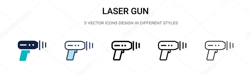 Laser gun icon in filled, thin line, outline and stroke style. Vector illustration of two colored and black laser gun vector icons designs can be used for mobile, ui, web