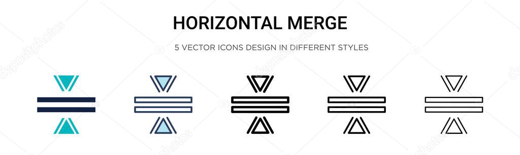 Horizontal merge icon in filled, thin line, outline and stroke style. Vector illustration of two colored and black horizontal merge vector icons designs can be used for mobile, ui, web