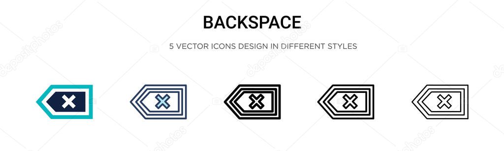Backspace icon in filled, thin line, outline and stroke style. Vector illustration of two colored and black backspace vector icons designs can be used for mobile, ui, web