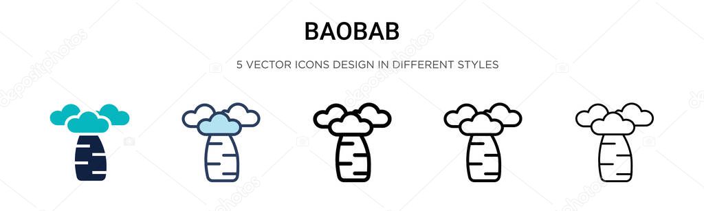 Baobab icon in filled, thin line, outline and stroke style. Vector illustration of two colored and black baobab vector icons designs can be used for mobile, ui, web