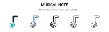 Müzikal nota simgesi dolu, ince çizgi, özet ve vuruş stili. Mobil, ui, web için iki renkli ve siyah nota vektör ikonu tasarımı vektör illüstrasyonu kullanılabilir