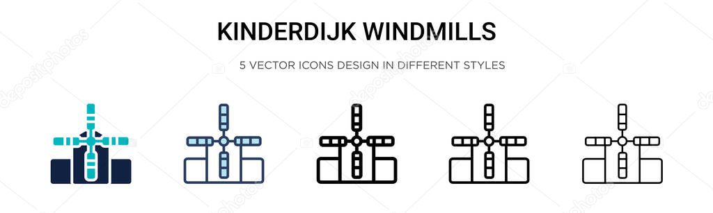 Kinderdijk windmills icon in filled, thin line, outline and stroke style. Vector illustration of two colored and black kinderdijk windmills vector icons designs can be used for mobile, ui, web