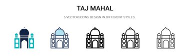 Taj mahal simgesi, ince çizgi, özet ve vuruş stili. Mobil, ui, web için iki renkli ve siyah Tac Mahal vektör simgesi tasarımı vektör illüstrasyonu kullanılabilir