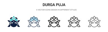 Durga puja simgesi dolu, ince çizgi, özet ve vuruş stili. Mobil, ui, web için iki renkli ve siyah Durga puja vektör simgesinin vektör çizimi kullanılabilir