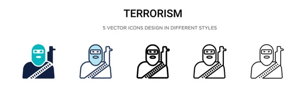 Ícone Terrorismo Cheio Linha Fina Contorno Estilo Traço Ilustração Vetorial — Vetor de Stock