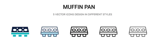 Muffin Pan Ikon Töltött Vékony Vonal Vázlat Stroke Stílusban Vektor — Stock Vector