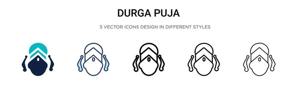 Иконка Дурга Пуджа Заполнена Тонкая Линия Контур Стиль Штриха Векторная — стоковый вектор
