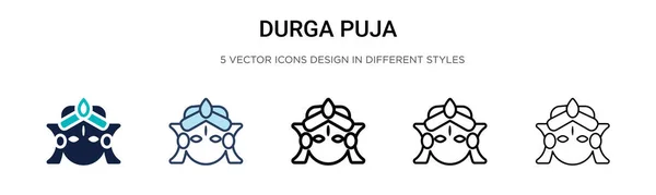 두르가푸자 아이콘은 충혈되고 가느다란 스트로크 스타일로 과검은 Durga Puja 아이콘 — 스톡 벡터