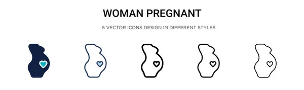 Mujer Embarazada Icono Línea Llena Delgada Contorno Estilo Trazo Ilustración — Vector de stock