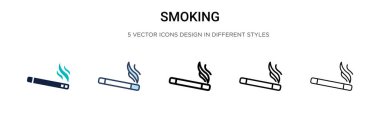 Sigara içme ikonu, ince çizgi, özet ve vuruş stili. Mobil, ui, web için iki renkli ve siyah tüten vektör simgesinin vektör illüstrasyonu kullanılabilir