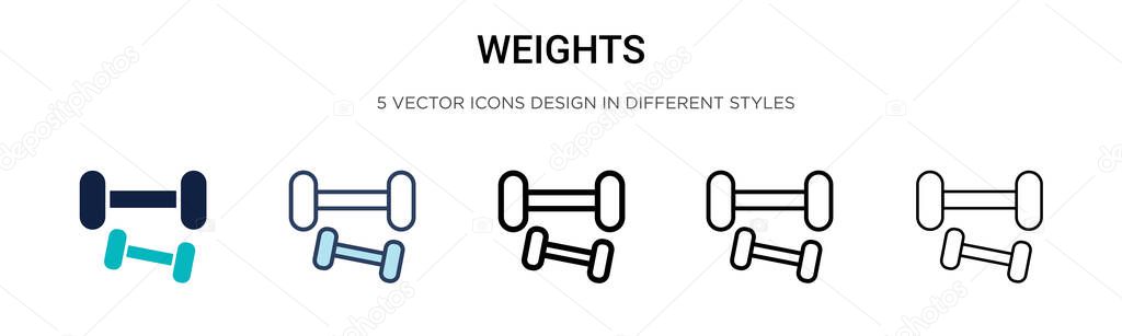 Weights icon in filled, thin line, outline and stroke style. Vector illustration of two colored and black weights vector icons designs can be used for mobile, ui, web
