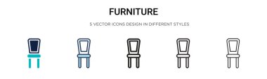 Mobilya ikonu, ince çizgi, dış hatlar ve vuruş stili. Mobil, ui, web için iki renkli ve siyah mobilya vektör ikonu tasarımı vektör illüstrasyonu kullanılabilir