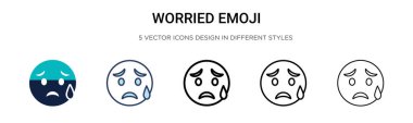 Endiseli emoji simgesi dolu, ince çizgi, özet ve inme stili. Mobil, ui, web için iki renkli ve siyah endişeli emoji vektör simgesi tasarımı kullanılabilir