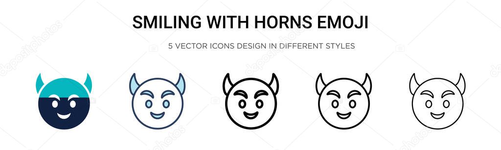 Smiling with horns emoji icon in filled, thin line, outline and stroke style. Vector illustration of two colored and black smiling with horns emoji vector icons designs can be used for mobile, ui, web