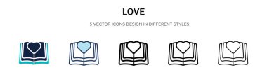 Aşk ikonu dolu, ince çizgi, özet ve vuruş stili. Mobil, ui, web için iki renkli ve siyah aşk vektör ikonu tasarımı vektör illüstrasyonu kullanılabilir