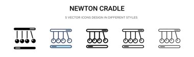 Newton beşik simgesi doldurulmuş, ince çizgi, özet ve vuruş stili. Mobil, ui, web için iki renkli ve siyah newton beşik vektör ikonu tasarımı vektör illüstrasyonu kullanılabilir