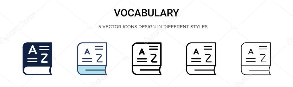 Vocabulary icon in filled, thin line, outline and stroke style. Vector illustration of two colored and black vocabulary vector icons designs can be used for mobile, ui, web