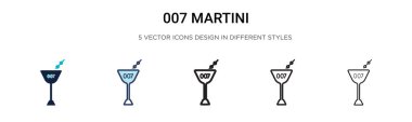 007 martini ikonu doldurulmuş, ince çizgi, özet ve vuruş stili. Mobil, ui, web için iki renkli ve siyah 007 martini vektör ikonu tasarımı vektör illüstrasyonu kullanılabilir