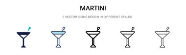 Martini ikonu, ince çizgi, özet ve vuruş stili. Mobil, ui, web için iki renkli ve siyah martini vektör ikonu tasarımı vektör illüstrasyonu kullanılabilir