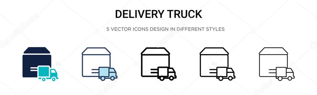 Delivery truck icon in filled, thin line, outline and stroke style. Vector illustration of two colored and black delivery truck vector icons designs can be used for mobile, ui, web
