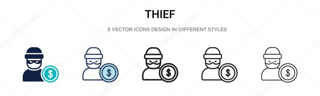 Thief icon in filled, thin line, outline and stroke style. Vector illustration of two colored and black thief vector icons designs can be used for mobile, ui, web