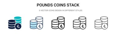 Pounds madeni para yığını ikonu dolu, ince çizgi, özet ve vuruş stili. İki renkli ve siyah poundun vektör illüstrasyonu yığın vektör simgeleri mobil, ui, web için kullanılabilir