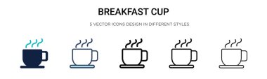 Kahvaltı fincanı simgesi dolu, ince çizgi, özet ve vuruş stili. Mobil, ui, web için iki renkli ve siyah kahvaltı fincanı vektör ikonu tasarımı vektör çizimi kullanılabilir