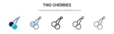 İki kiraz ikonu doldurulmuş, ince çizgi, özet ve vuruş stili. İki renkli ve siyah kiraz vektör ikonu tasarımının vektör illüstrasyonu mobil, ui, web için kullanılabilir