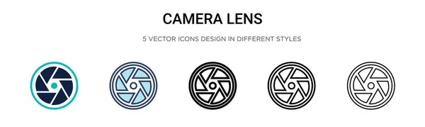フルライン アウトライン ストロークスタイルのカメラレンズアイコン 2色と黒のカメラレンズベクトルのアイコンのベクトルイラストは モバイル Webに使用することができます — ストックベクタ