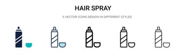 Saç spreyi ikonu doldurulmuş, ince çizgi, ana hatlar ve vuruş stili. Mobil, ui, web için iki renkli ve siyah saç spreyi ikonu tasarımı vektör illüstrasyonu kullanılabilir