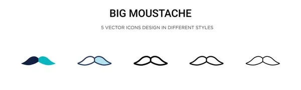 Grande Icône Moustache Dans Style Rempli Ligne Mince Contour Trait — Image vectorielle