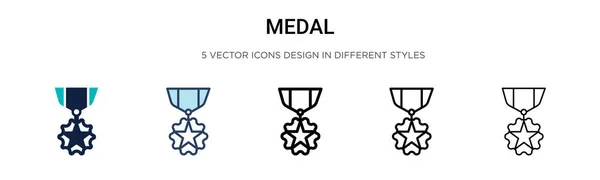 Значок Медали Заполненный Тонкая Линия Контур Стиль Штриха Векторная Иллюстрация — стоковый вектор