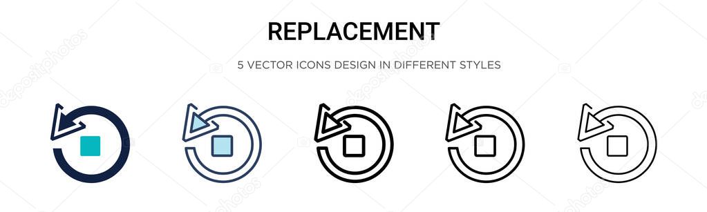 Replacement icon in filled, thin line, outline and stroke style. Vector illustration of two colored and black replacement vector icons designs can be used for mobile, ui, web