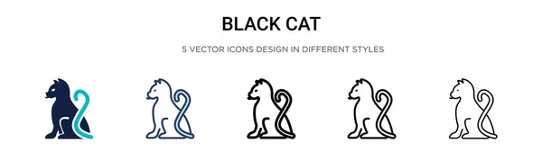 Черная Кошка Значок Заполненной Тонкой Линии Контур Штрих Стиле Векторная — стоковый вектор