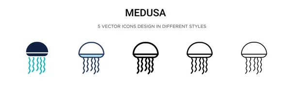 Значок Медузы Заполненный Тонкой Линией Контуром Мазком Векторная Иллюстрация Двух — стоковый вектор