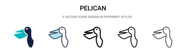Pelican Icoon Gevulde Dunne Lijn Omtrek Slagstijl Vector Illustratie Van — Stockvector