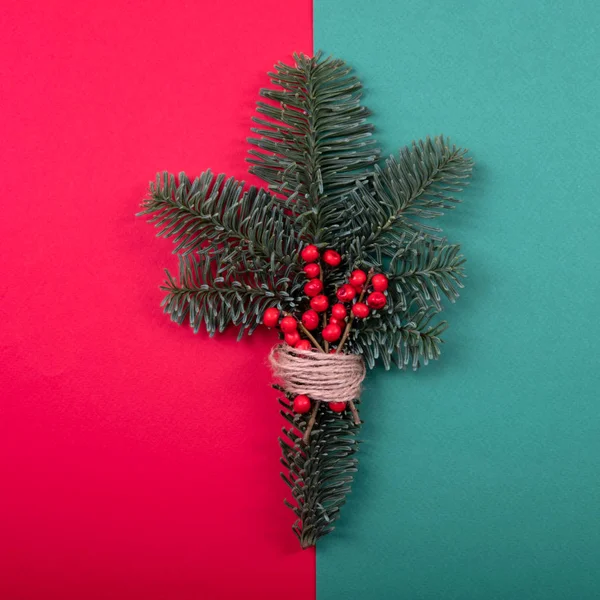 Composición navideña roja y verde con rama de pino . — Foto de Stock