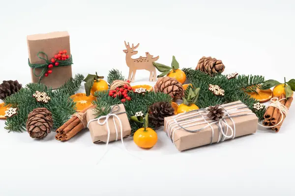 Natural and zero waste christmas composition with a deer. — Stock Photo, Image