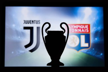 Torino, İtalya, Aralık. 16 yaşında. 2019: Juventus (Ita) Olympique Lyon 'a karşı. Uefa Şampiyonlar Ligi 2020, 16 Ucl futbol raundu, Knockout sahnesi, playoff, Ucl kupası silüeti.