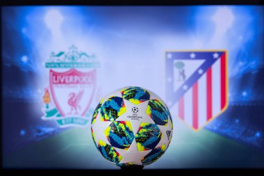 Liverpool, İngiltere, Aralık. 16 yaşında. 2019: Liverpool (Eng) vs Atl?? tico Madrid (Esp). Uefa Şampiyonlar Ligi 2020, Ucl futbolu, Knockout sahnesi, playoff, resmi Adidas futbol topu 2020.