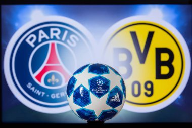 Paris, Fransa, Aralık. 16 yaşında. 2019: Paris Saint-Germain (Fra) Borussia Dortmund 'a karşı. Uefa Şampiyonlar Ligi 2020, 16 Ucl futbolu, Knockout sahnesi, playoff, Adidas futbol topu 2020.