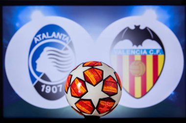 Bergamo, İtalya, Aralık. 16 yaşında. 2019: Atalanta Bergamo (Ita) Valencia Cf (Esp) 'e karşı. Uefa Şampiyonlar Ligi 2020, Ucl futbolu, Knockout sahnesi, playoff, resmi Adidas futbol topu 2020.