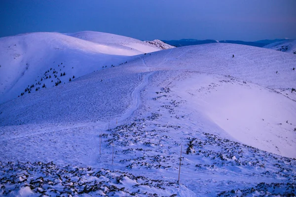 První sníh na horské louce časně ráno Fatra, Slovensko — Stock fotografie