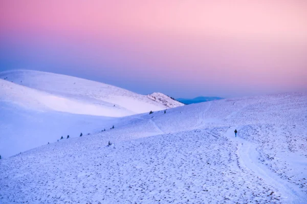 Měkké ranní světlo nad vrcholem zimních hor Fatra, Slovensko — Stock fotografie
