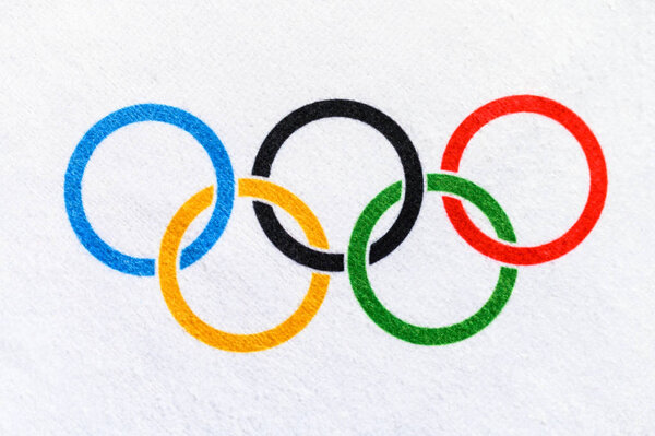 TOKYO, JAPAN, JANUARY. 20. 2020: Close up Olympic Flag