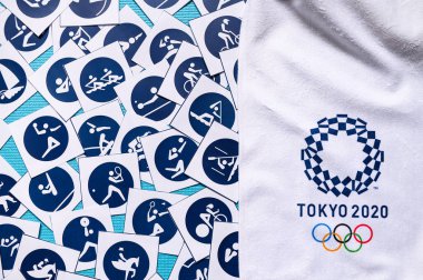 Tokyo, Japonya, Ocak. - 20. 2020: Tokyo 2020 Yaz Olimpiyatları 'nda tüm sporların simgeleri
